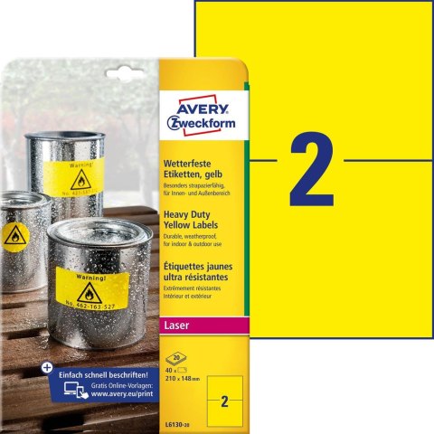 Etykiety Heavy Duty L6130-20 210x148 20ark żółte Trwałe, poliestrowe, Avery Zweckform Avery Zweckform