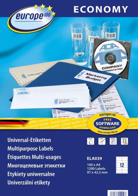 Etykiety uniwersalne ELA039 97 x 42,3 100 ark. Economy Europe100 by Avery Zweckform Avery Zweckform Etykiety uniwersalne ELA039 97 x 42,3 100 ark. Economy Europe100 by Avery Zweckform Avery Zweckform