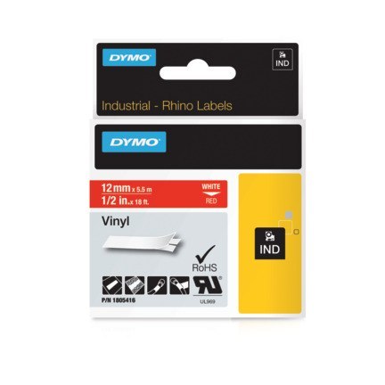 Taśma winylowa RHINO 12 mm biała na czerwonym 1805416 DYMO SALE Rhino Taśma winylowa RHINO 12 mm biała na czerwonym 1805416 DYMO SALE Rhino
