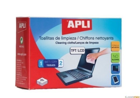 Chusteczki do czyszczenia ekranów APLI (AP11828) 20szt sucha+mokra Apli Chusteczki do czyszczenia ekranów APLI (AP11828) 20szt sucha+mokra Apli