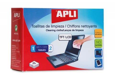 Chusteczki do czyszczenia ekranów APLI (AP11828) 20szt sucha+mokra Apli Chusteczki do czyszczenia ekranów APLI (AP11828) 20szt sucha+mokra Apli