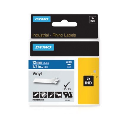 Taśma winylowa RHINO 12 mm biała na niebieskim 1805243 DYMO Rhino Taśma winylowa RHINO 12 mm biała na niebieskim 1805243 DYMO Rhino