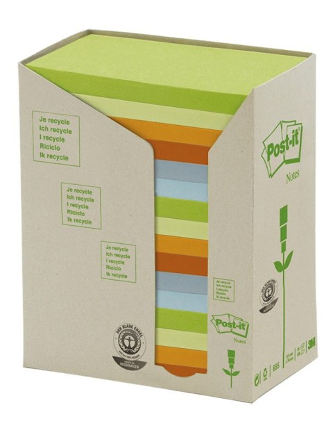 Bloczek samoprzylepny ekologiczny POST-IT_(655-1RPT), 127x76mm, 16x100 kart., pastelowy (X) Post-It 3M