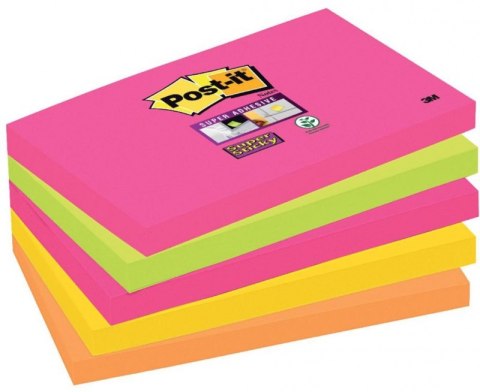 Bloczek samoprzylepny POST-IT Super Sticky (655S-N), 127x76mm, 5x90 kartek, neonowe Post-It 3M