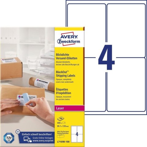 Etykieta wysyłkowa na paczki 99,1 x 139 100 ark. kryjąca Avery Zweckform L7169B-100 Avery Zweckform