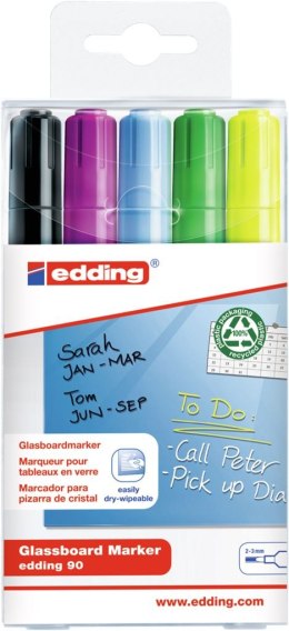 Marker EDDING do tablic szklanych czarny + mix kolorów, etui 5 szt. 90/5s/001/c ed suchościeralny (X) Edding