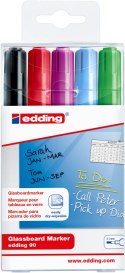 Marker EDDING do tablic szklanych czarny + mix kolorów, etui 5 szt. 90/5s/001/c ed suchościeralny (X) Edding