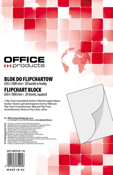 Blok do flipchartów , kratka, 65x100cm, 20 kart., biały, typu OFFICE PRODUCTS 20136529-14 Office Products Blok do flipchartów , kratka, 65x100cm, 20 kart., biały, typu OFFICE PRODUCTS 20136529-14 Office Products