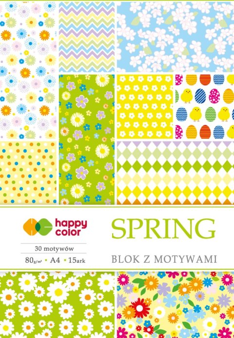 Blok z motywami SPRING, 80g/m2, A4, 15 ark, 30 motyw, Happy Color HA 3808 2030-S Happy Color Blok z motywami SPRING, 80g/m2, A4, 15 ark, 30 motyw, Happy Color HA 3808 2030-S Happy Color