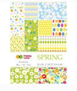 Blok z motywami SPRING, 80g/m2, A4, 15 ark, 30 motyw, Happy Color HA 3808 2030-S Happy Color