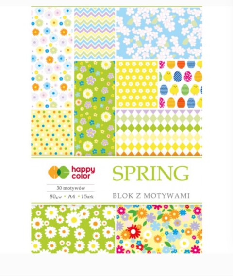 Blok z motywami SPRING, 80g/m2, A4, 15 ark, 30 motyw, Happy Color HA 3808 2030-S Happy Color Blok z motywami SPRING, 80g/m2, A4, 15 ark, 30 motyw, Happy Color HA 3808 2030-S Happy Color
