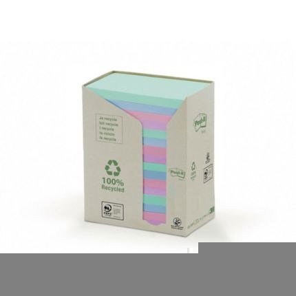 Ekologiczne karteczki samoprzylepne Post-it z certyfikatem PEFC Recycled, Pastelowe, 76x76mm, 16 bloczków po 100 kartek 654-1RPT Post-It 3M Ekologiczne karteczki samoprzylepne Post-it z certyfikatem PEFC Recycled, Pastelowe, 76x76mm, 16 bloczków po 100 kartek 654-1RPT Post-It 3M
