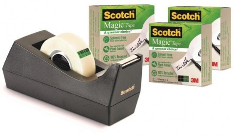 Taśma biurowa SCOTCH Magic Greener Choice (9-1933R3C38), matowa, 19mm, 33m, 3szt., podajnik C-38 GRATIS Scotch 3M