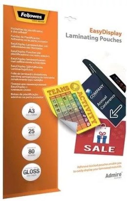 Folie do laminacji samoprzylepne A3 80mic., pakowane po 25 sztuk 5601803 FELLOWES Fellowes