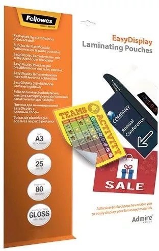 Folie do laminacji samoprzylepne A3 80mic., pakowane po 25 sztuk 5601803 FELLOWES Fellowes