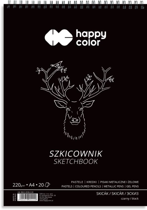 Szkicownik na spirali CZARNY A4, 20 ark, 220g, Happy Color HA 3822 2030-C20 Happy Color Szkicownik na spirali CZARNY A4, 20 ark, 220g, Happy Color HA 3822 2030-C20 Happy Color
