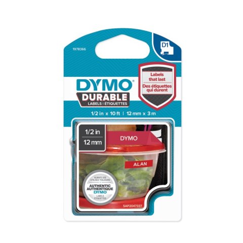 Taśma DYMO D1 Durable - 12 mm x 3 M - biały/czerwony 1978366 do drukarek etykiet SALE Dymo Taśma DYMO D1 Durable - 12 mm x 3 M - biały/czerwony 1978366 do drukarek etykiet SALE Dymo