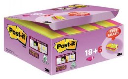 Karteczki samoprzylepne POST-IT_ Super Sticky (622-P24SSCOL), 47,6x47,6mm, 18+6x90 kart., mix kolorów, GRATIS Post-It 3M