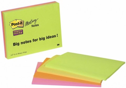 Bloczek samoprzylepny POST-IT_ Super Sticky (6845-SSP), 200x149mm, 4x45 kart., mix kolorów SALE Post-It 3M