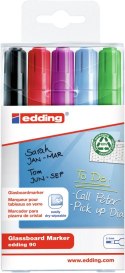 Marker EDDING do tablic szklanych czarny,czerwony,fioletowy,błękitny, zielony etui 5 szt. 90/5s/000 ed (X) Edding