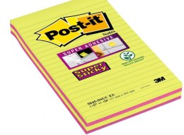 Bloczek samoprzylepny POST-IT_ Super Sticky w linie (5845- SSUC), 125x200mm, 4x45 kart., neonowe Post-It 3M
