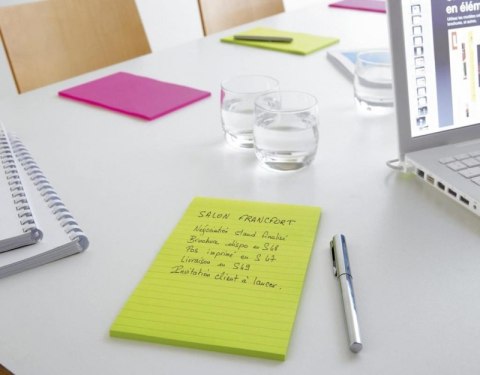 Bloczek samoprzylepny POST-IT_ Super Sticky w linie (5845- SSUC), 125x200mm, 4x45 kart., neonowe Post-It 3M