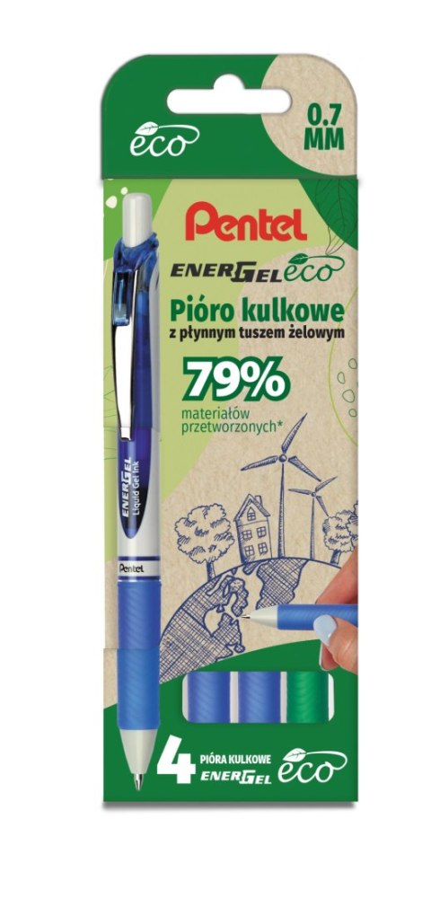 Pióro kulkowe ENERGEL ECO (kpl.4szt - zielony, 3x niebieski) BL77E-ST4DCCCPL PENTEL Pentel Pióro kulkowe ENERGEL ECO (kpl.4szt - zielony, 3x niebieski) BL77E-ST4DCCCPL PENTEL Pentel