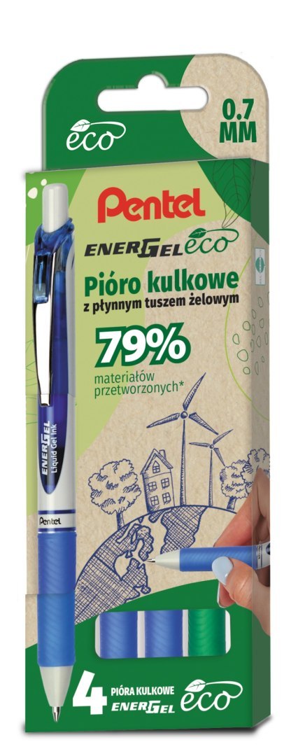 Pióro kulkowe ENERGEL ECO (kpl.4szt - zielony, 3x niebieski) BL77E-ST4DCCCPL PENTEL Pentel Pióro kulkowe ENERGEL ECO (kpl.4szt - zielony, 3x niebieski) BL77E-ST4DCCCPL PENTEL Pentel