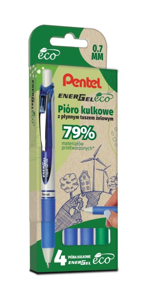 Pióro kulkowe ENERGEL ECO (kpl.4szt - zielony, 3x niebieski) BL77E-ST4DCCCPL PENTEL Pentel Pióro kulkowe ENERGEL ECO (kpl.4szt - zielony, 3x niebieski) BL77E-ST4DCCCPL PENTEL Pentel