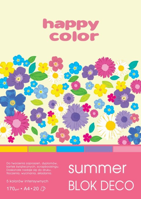 Blok Deco Summer A4, 170g, 20 ark, 5 kol., Happy Color HA 3817 2030-120 Happy Color Blok Deco Summer A4, 170g, 20 ark, 5 kol., Happy Color HA 3817 2030-120 Happy Color