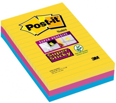 Bloczek samoprzylepny POST-IT_ Super Sticky w linie (4690-SS3RIO-EU), 101x152mm, 3x90 kart., paleta Rio de Janeiro Post-It 3M Bloczek samoprzylepny POST-IT_ Super Sticky w linie (4690-SS3RIO-EU), 101x152mm, 3x90 kart., paleta Rio de Janeiro Post-It 3M