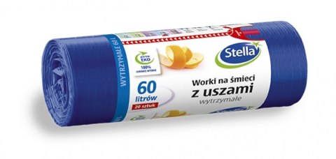 Worki na śmieci z uszami wytrzymałe 60L 20szt. granatowe (HD-LD) STELLA Stella Worki na śmieci z uszami wytrzymałe 60L 20szt. granatowe (HD-LD) STELLA Stella