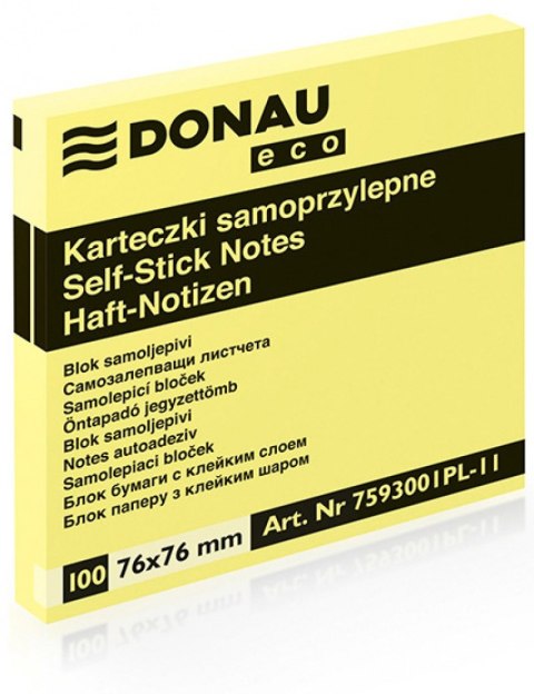 Bloczek samoprzylepny ECO 76*76 7593001PL-11 jasno żółty DONAU Donau Bloczek samoprzylepny ECO 76*76 7593001PL-11 jasno żółty DONAU Donau