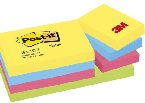 Bloczek samoprzylepny POST-IT (653-TFEN), 38x51mm, 12x100 kart., ENERGETIC Post-It 3M Bloczek samoprzylepny POST-IT (653-TFEN), 38x51mm, 12x100 kart., ENERGETIC Post-It 3M