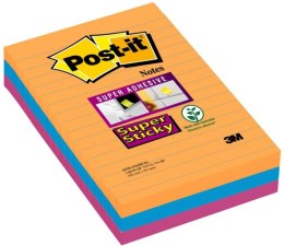 Bloczek samoprzylepny POST-IT_ Super Sticky w linie (4690-SS3BGK-EU), 101x152mm, 3x90 kart., paleta Bangkok Post-It 3M