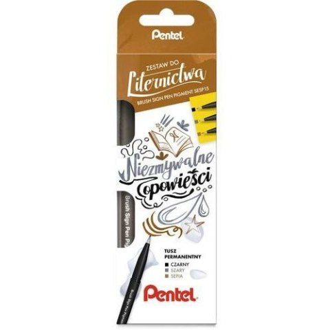 Pisak BRUSH SIGN PEN PIGMENT (3 szt.) NIEZMYWALNE OPOWIEŚCI SESP-15-ST3 PENTEL Pentel Pisak BRUSH SIGN PEN PIGMENT (3 szt.) NIEZMYWALNE OPOWIEŚCI SESP-15-ST3 PENTEL Pentel
