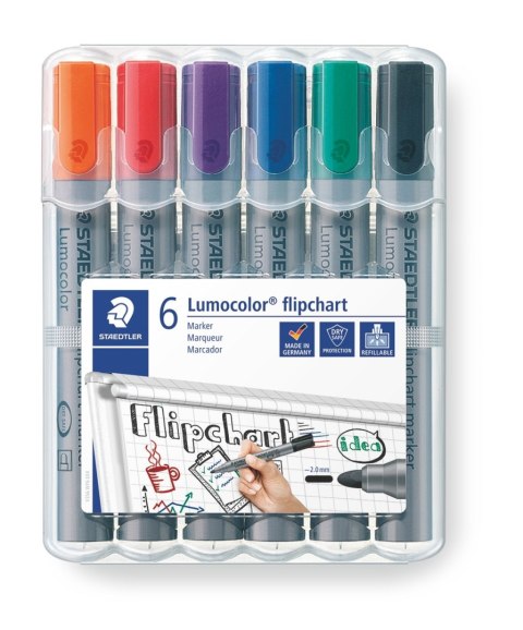 Marker Lumocolor do tablic flipchart, okrągły, 6 kol. (2, 3, 4, 5, 6, 9) w etui box, Staedtler S 356 WP6 Staedtler Marker Lumocolor do tablic flipchart, okrągły, 6 kol. (2, 3, 4, 5, 6, 9) w etui box, Staedtler S 356 WP6 Staedtler