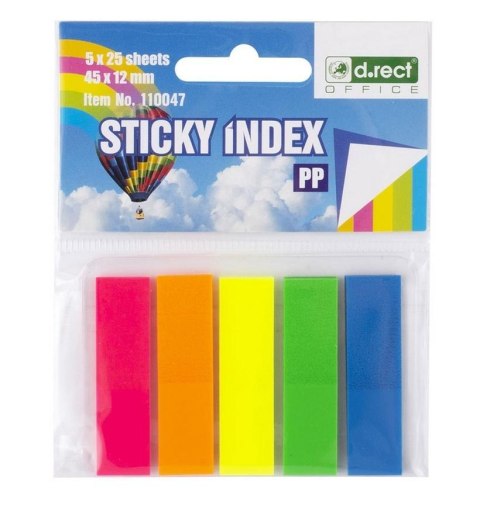 Zakładki indeksujące PET 12x45mm 5x25szt STICKY INDEX 110047 D.RECT D.Rect Zakładki indeksujące PET 12x45mm 5x25szt STICKY INDEX 110047 D.RECT D.Rect