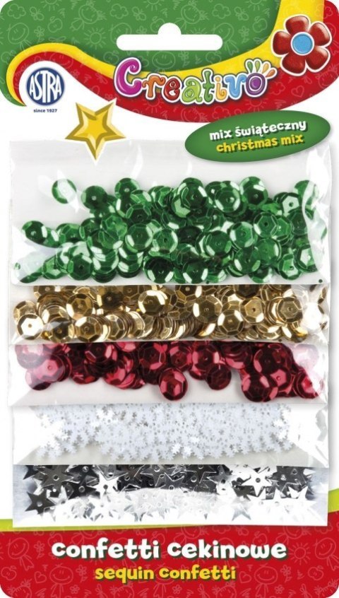 Confetti cekinowe kółka na blistrze - mix 5 wzorów świątecznych 1000 sztuk ASTRA, 335116007 Astra Confetti cekinowe kółka na blistrze - mix 5 wzorów świątecznych 1000 sztuk ASTRA, 335116007 Astra