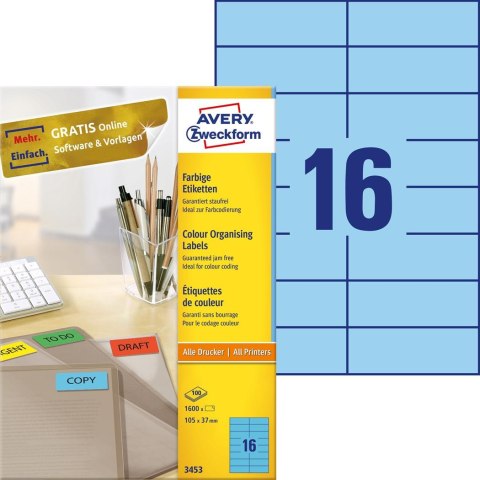 Etykiety niebieskie 3453 105 x 37 100 ark trwałe, Avery Zweckform Avery Zweckform Etykiety niebieskie 3453 105 x 37 100 ark trwałe, Avery Zweckform Avery Zweckform