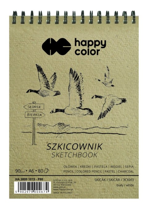 Szkicownik na spirali PTAKI A6, biały, 80 ark, 90g, Happy Color HA 3809 1015-P80 Happy Color Szkicownik na spirali PTAKI A6, biały, 80 ark, 90g, Happy Color HA 3809 1015-P80 Happy Color