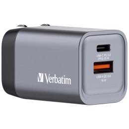 Ładowarka sieciowa/ścienna VERBATIM GAN CHARGER, 35W, 2xport, TYPE C+USB A, Adapter Eu/Uk/Us, 32200 Verbatim