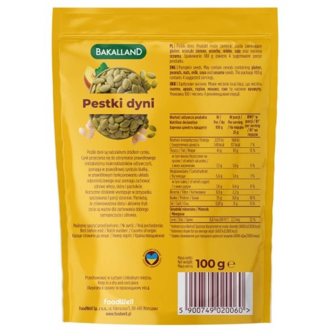 Pestki dyni łuskane 100g BAKALLAND Bakalland Pestki dyni łuskane 100g BAKALLAND Bakalland