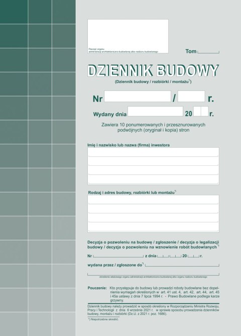 603-S11 Dziennik Budowy A4, 20str. (10 kompletów oryginał+kopia) samokopia Michalczyk i Prokop Michalczyk i Prokop 603-S11 Dziennik Budowy A4, 20str. (10 kompletów oryginał+kopia) samokopia Michalczyk i Prokop Michalczyk i Prokop