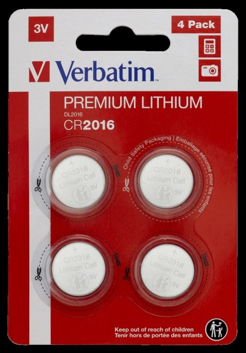 Baterie VERBATIM LITHIUM CR2016 3V BLISTER 4szt. 49531 Verbatim Baterie VERBATIM LITHIUM CR2016 3V BLISTER 4szt. 49531 Verbatim