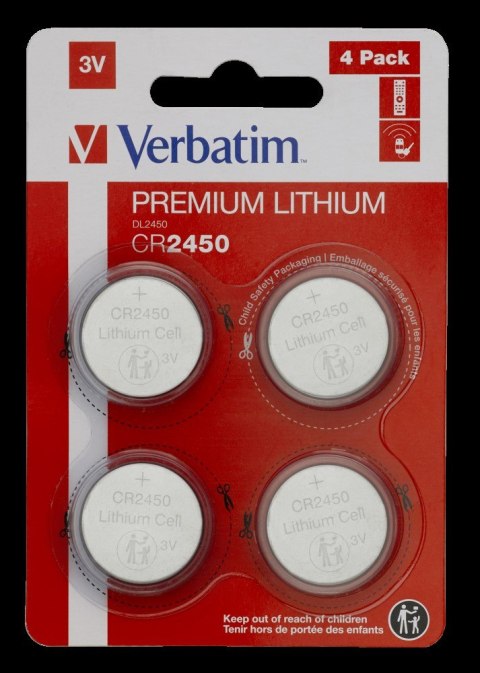 Baterie VERBATIM LITHIUM CR2450 3V BLISTER 4szt. 49535 Verbatim Baterie VERBATIM LITHIUM CR2450 3V BLISTER 4szt. 49535 Verbatim