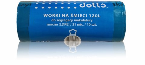 Worki na śmieci 120l 10szt., DOTTS, do segregacji makulatury, NADRUK, mocne (LDPE), 31mic., niebieskie Dotts Worki na śmieci 120l 10szt., DOTTS, do segregacji makulatury, NADRUK, mocne (LDPE), 31mic., niebieskie Dotts