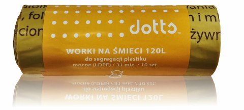 Worki na śmieci 120l 10szt., DOTTS, do segregacji plastiku, NADRUK, mocne (LDPE), 31mic., żółte Dotts Worki na śmieci 120l 10szt., DOTTS, do segregacji plastiku, NADRUK, mocne (LDPE), 31mic., żółte Dotts