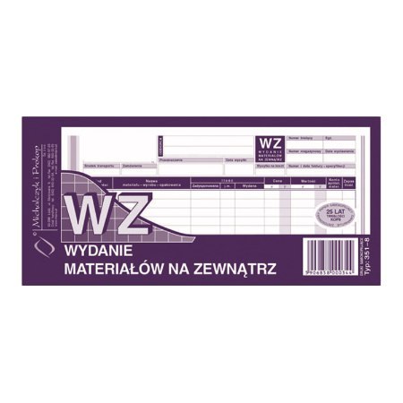 351-8 WZ wydanie materiałów na zewnątrz, 1/3 A4 80 kartek, MICHALCZYK&PROKOP Michalczyk i Prokop 351-8 WZ wydanie materiałów na zewnątrz, 1/3 A4 80 kartek, MICHALCZYK&PROKOP Michalczyk i Prokop