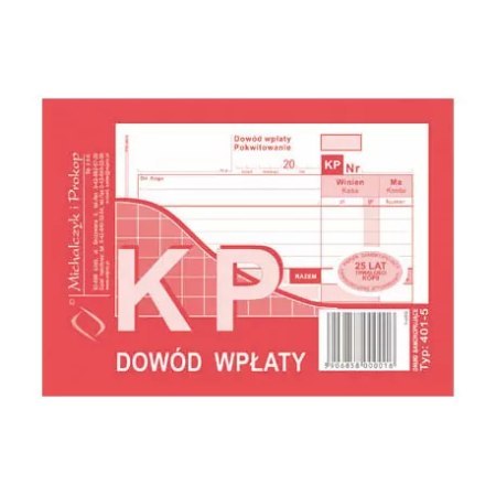 401-5 KP Dowód Wpłaty, A6 80 kartek, MICHALCZYK&PROKOP Michalczyk i Prokop 401-5 KP Dowód Wpłaty, A6 80 kartek, MICHALCZYK&PROKOP Michalczyk i Prokop